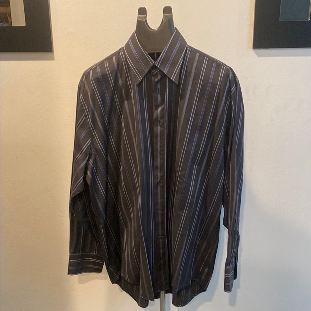 Classic Black and Blue Striped Dress Shirt